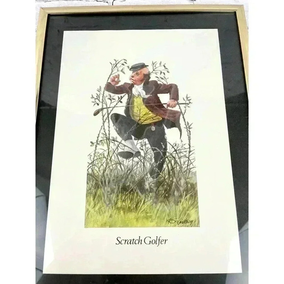 VTG Scratch Golfer Framed Print By R.S. Lindsay Matted 9.25 X 12.5" Wall Decor - Picture 3 of 8